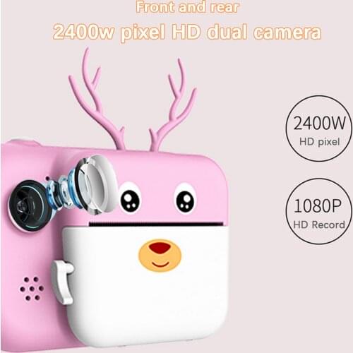 Mini Deer Kids Instant Camera Print Camera 1080P HD Digital Camera with Thermal Photo Paper 32G TF Card for Kids Birthday Gift