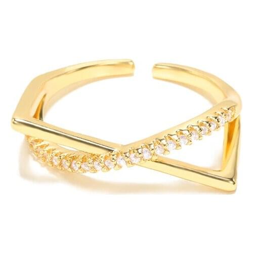 Minimalist Crossed Zircon Openings Ring Elegant Stainless Steel Geometric Cubic Shiny Wedding Jewerly Fine Accessories New 2021