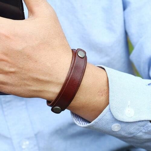 Mens Genuine Leather Bracelet Adjustable Belt Buckle Wrap Wristband Bracelets&Bangles Male Trendy Jewelry
