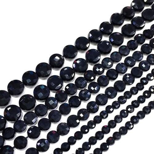 Natural AAA Pure Black Agates Faceted Coin Shape Beads 4/6/8mm Multi-size Wholesale For Jewelry Making Strand High Quality