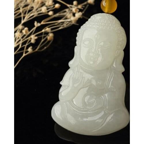 Natural and Tian Yufo Pendant White jade Meng Buddha jade pendant necklace Q Buddha jade pendant female baby certificate2655