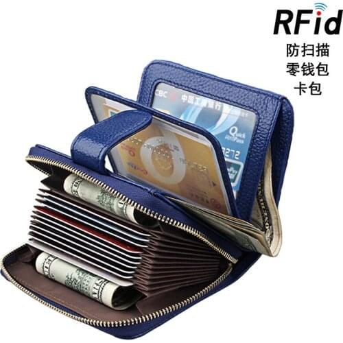 2019 New Style Multifunctional Wallet One-piece Bag Genuine Leather Organ Wallet RFID Customizable Students Casual Card Holder