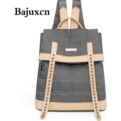Thread Embroidered Check Backpack 2021 New Rivet Backpack Waterproof Oxford School Bag Multifunctional Travel Bag Shoulder Bag