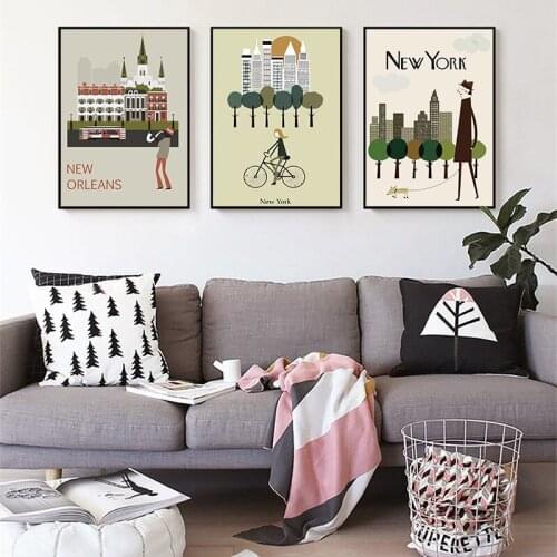 Prints Modern Minimalist Painting Decorative Picture for Living Room Cartoon City New York Nordic Wall Art Canvas Posters