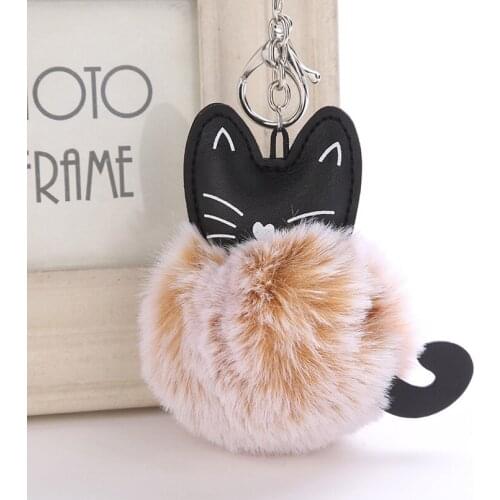 Pompom Girls Jewelry Party Favors Keychains Cat Cute Pom Pom Rabbit Fur Fluffy Balls Key Ring Shower for Female Bags 2021