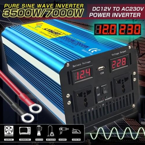 3500W/7000W pure sine wave power inverter transformer DC 12V/24V TO AC 220V/230V/240V with Dual LED Display 3.1A USB