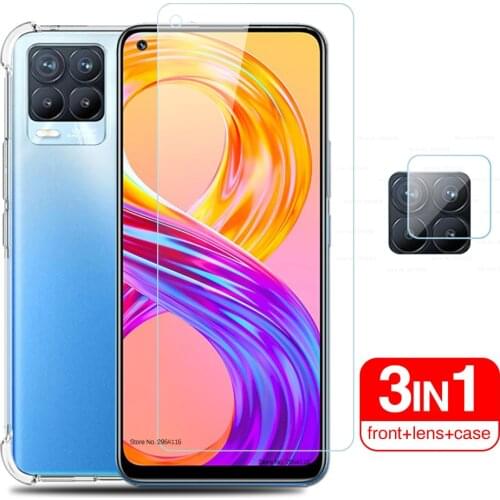 Transparent silicone shockproof case for realme 8 pro tempered glass relmi realmi raelme 8 8pro camera protection film cover