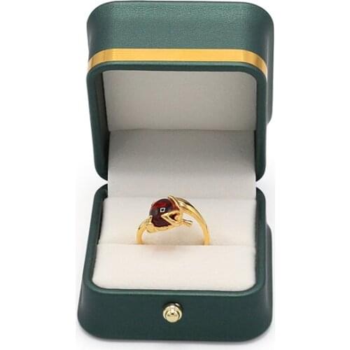 Factory direct supply dark green leather raised edge jewelry box ring box leather jewelry box