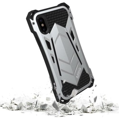 R-JUST for iphone X Heavy Duty Doom Armor Metal Case Dirt-resistant waterproof Shockproof phone bags case cover +Tempered glass