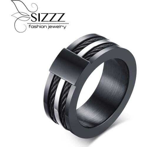 SIZZZ Mens Punk Rock Ring Stainless Steel Black Wire Rings For Male Party Jewelry