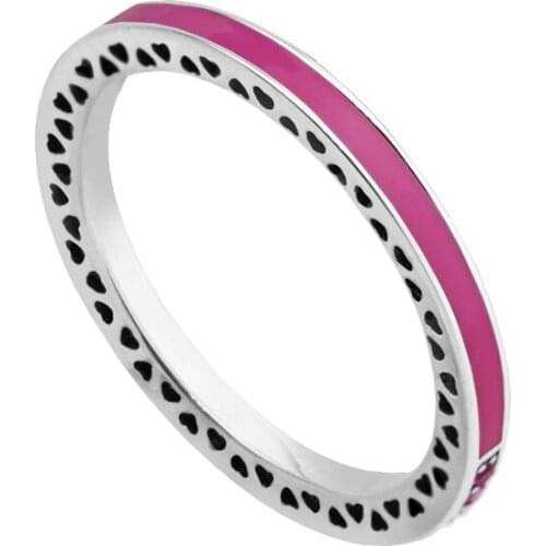 Radiant Hearts Rings With Radiant Orchid Enamel and Cerise Crystals 100% Authentic 925 Sterling-Silver-Jewelry Free Shipping