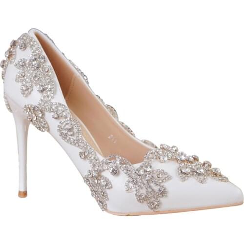 Women Shoes High Heels Wedding Thin Heels White Diamond Glittering Evening Dress Shoe Bride Shoes Crystal Pumps For Party