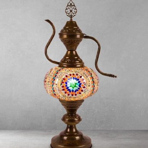 Turkish Moroccan Table Bedside Tiffany Nightstand Crystal Stained Glass Lamp for Bedroom Living Room - Small Vintage Mosaic Deco