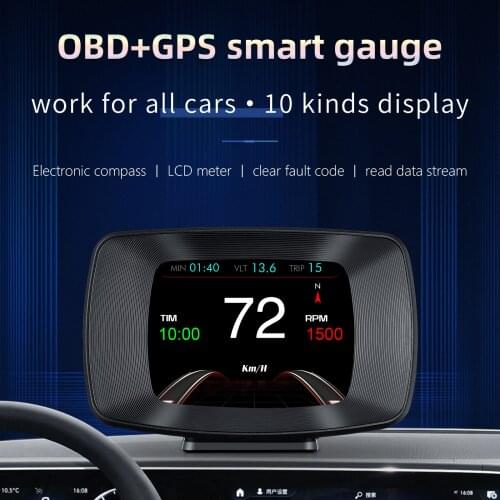 Car Universal OBD + GPS Dual-Mode Speedometer Tachometer Battery Voltage Oil Pressure Coolant Temperature Digital Instrument