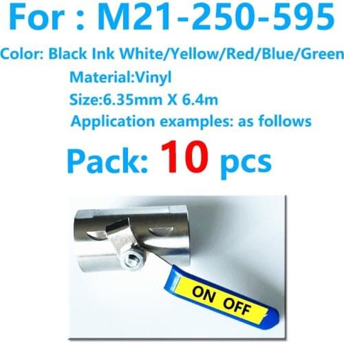10pack M21-250-595 Vinyl Label tape Width 6.3mm Length 6.4 mm wire marking sleeves For BMP21 PLUS Printer BMP21 LAB Black on Red