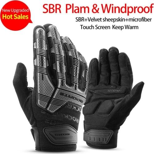 ROCKBROS Cycling Gloves Thermal Autumn Winter Gloves Windproof SBR Touch Screen Bike Gloves Full Finger Shockproof Sport Gloves
