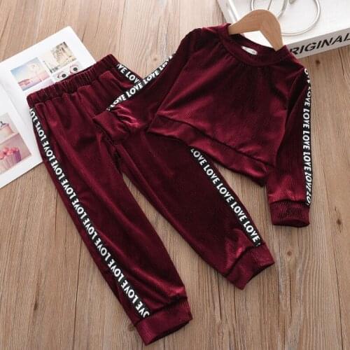 Girls Corduroy Clothing Sets New Fashion Kids Casual Sports Active Outfits Children Letter Print Suits T-Shirt And Pants Clothes