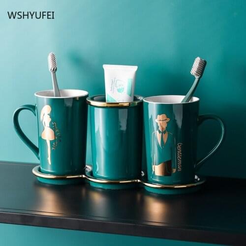 WSHYYUFEI Bathroom cup Wash set Couple gargle cups Dental cylinder with tray Suitable for home hotel wedding materials