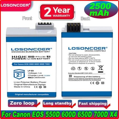 2500mAh Brand New LP-E8 LPE8 Battery For Canon EOS 550D 600D 650D 700D Kiss X4 X5 X6i X7i Rebel T2i T3i T4i T5i DSLR