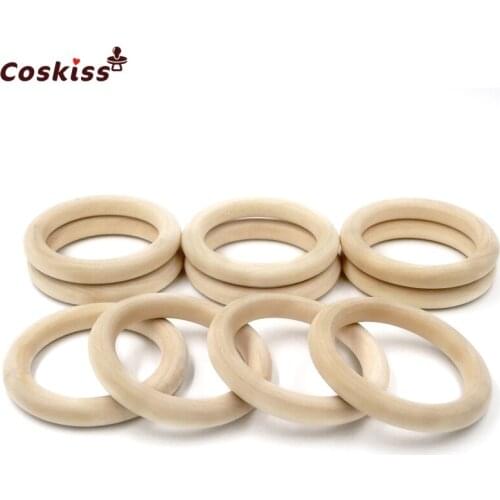 30pcs 40mm(1.57inch) Wooden Rings Eco Organic Wood Teething Rings Baby Safe Teething Wood Bunny Ears DIY Teething Toy