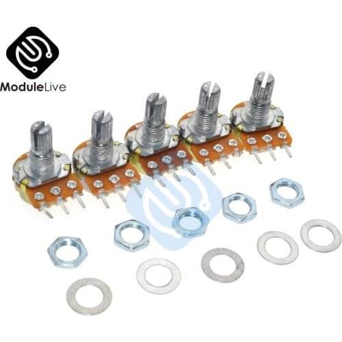5PCS B20K OHM Linear Taper Rotary Potentiometer 15MM Shaft 3 Pin with Nuts