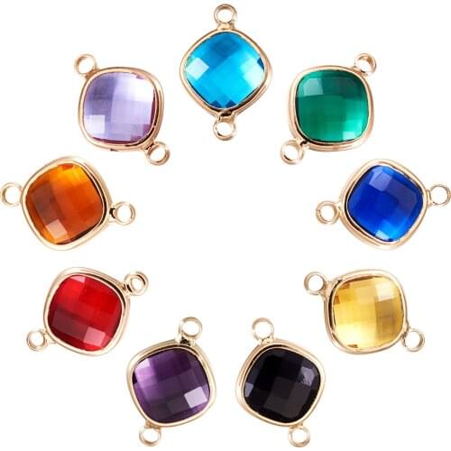5Pcs 12mm Mixed Colors Glass Charms Chain Connector Double Hole Faceted Pendants For Bracelet Necklace DIY Jewelry Making