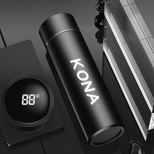 500ML Stainless Steel Thermos Bottle Cup Temperature Display Vacuum Flasks For Hyundai KONA ev 2019 2018 Car Accessories