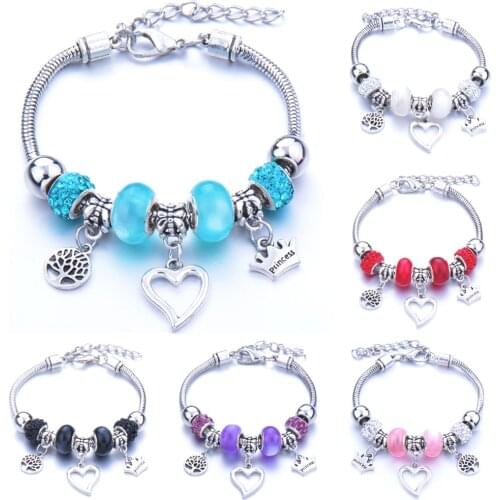 Love Tree of Life Crown shape Bracelet Jewelry 6 Colors Lobster Buckle Snake Chain Bangles Beaded Bracelet Fit Jewelry