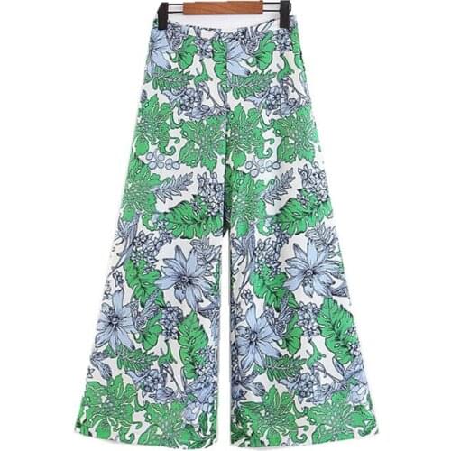 Womens pants 2019 new summer fashion printing side zipper high waist wide leg pants casual nine pants temperament wild