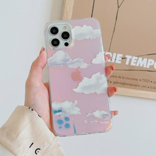 Fashion clouds Laser Phone Case For iphone 12 Mini 11 Pro Max 7 8 Plus X XR XS Max SE 2020 Transparent Silicone Cute Back Cover