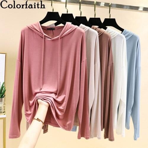 Colorfaith New 2021 Spring Autumn Women Sweatshirts Pullovers 9 Colors Oversized Fashionable Hooded Korean Jumper Tops SS0308AB