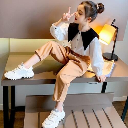 Children Clothing Fashion Sets For 3 to 13 Years Girls School Suits Chill Girl Shirt Outers Button Pants High Waist Harem pants