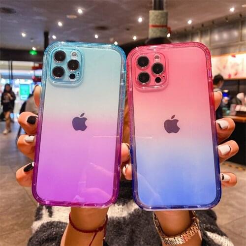 For iphone 12pro max gradient phone case soft tpu 11pro camera protection 2 in 1 xs max protective cover 7 8 plus