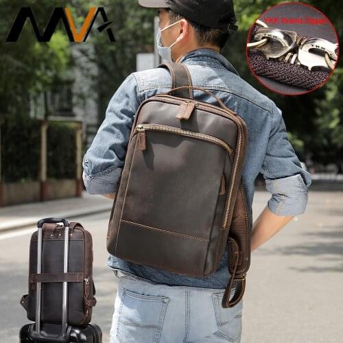 MVA Personalized Leather Backpack For Men Vintage Big Mens Leather Backpack For 15'' Laptop Travel Mans Backpacks Retro Unisex