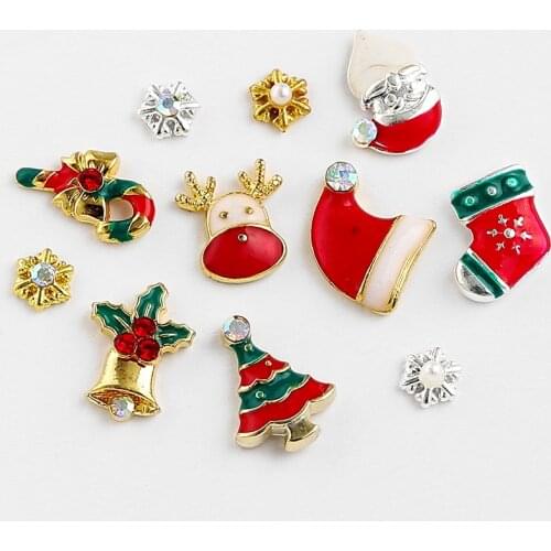 9 Designs DIY 3D Nail Rhinestones Christmas Tree sock snowflake Nail Art Decorations Alloy Metal Accessories Jewelry Tools