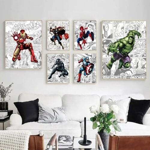 Captain America Spiderman Marvel Comics Avengers Canvas Painting Posters and Prints Wall Art for Living Room Kids Home Decor