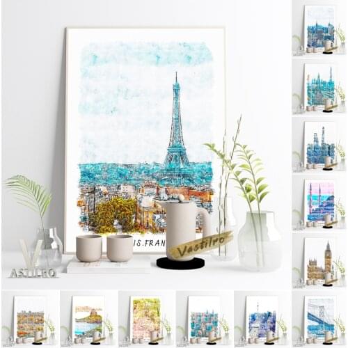 World City Travel Watercolour Scenery Prints Poster France Paris England London Germany Berlin Modern Canvas Painting Home Decor