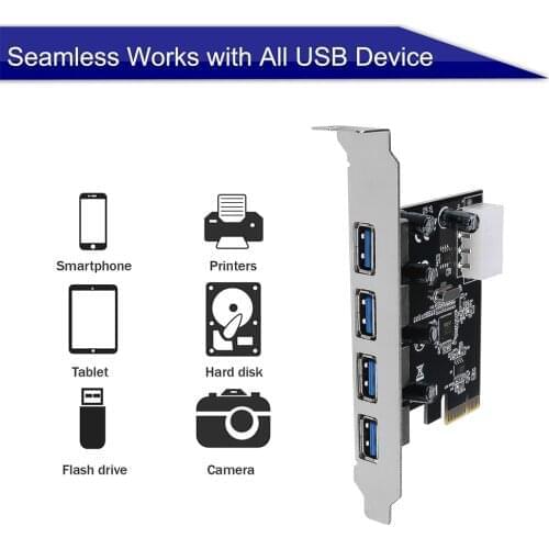 Kebidumei Newly 4 Port USB 3.0 PCI-e Expansion Card PCI Express PCIe USB 3.0 Hub Adapter 4 ports USB 3 0 PCI e PCIe express 1x