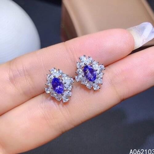 KJJEAXCMY 925 sterling silver inlaid natural Tanzanite women exquisite fashion new plant gem earring ear stud support detection