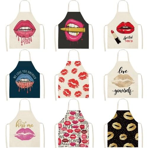 Creative Lips Women Men Kitchen Aprons Waterproof Cooking oil-proof Cotton Linen Antifouling Chef Apron Cleaning 68*55cm 0058