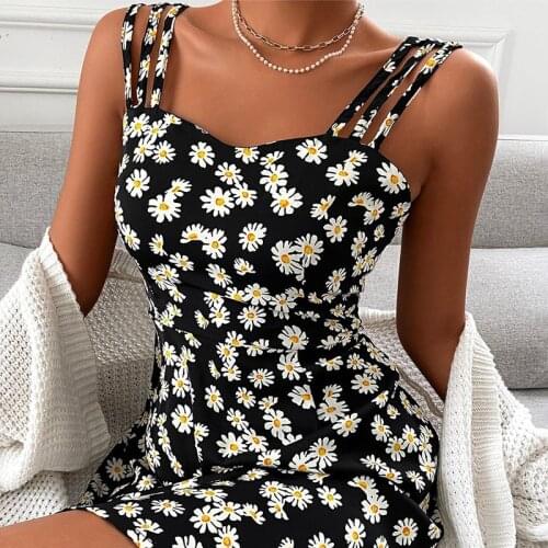 Dresses Summer Woman 2021 Print Floral Sleeveless Dresses Womens Casual Sling Sexy Dresses For Women Girl Dress Robe