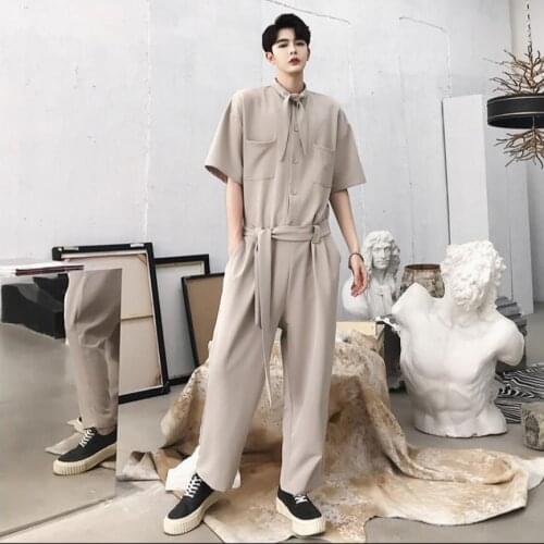 Summer Mens Catwalk New Alternative Bow Tie Design Jumpsuit Tide Brand Mens Loose Nine Points Pants Tide Fashion Overalls