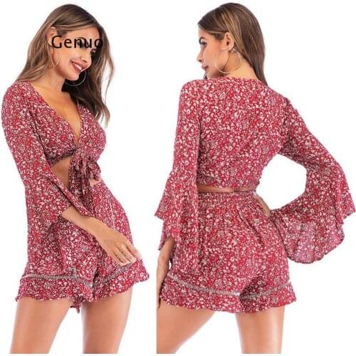 Summer Womens Swimsuit Leisure Suit Long Sleeve Chiffon Shirt Beachwear Holiday Shorts Female