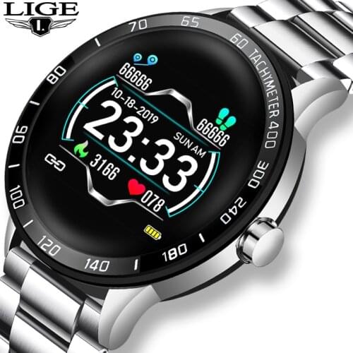 LIGE 2019 New steel smart watch men leather smart watch sport For iPhone Android smartwatch Information reminder Fitness tracker
