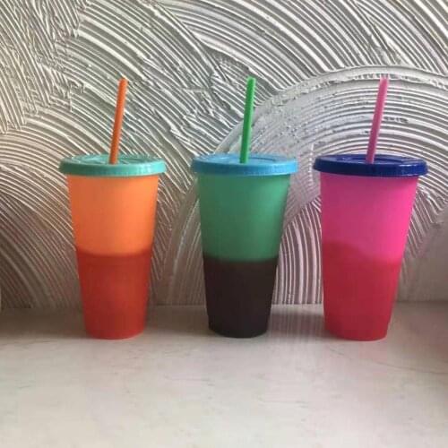 Reusable Magic Plastic Temperature Color Changing Cold Cup Summer Drink Water Mug With Straws Set For Family friends cup