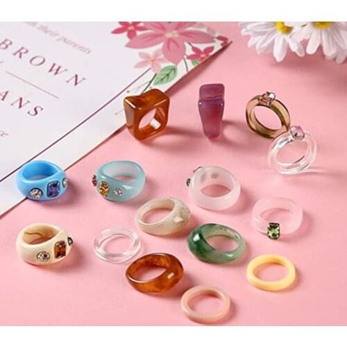 Resin Thick Ring Set Suitable for Ladies and Girl Color Acrylic Retro Ring Dome Stackable Ring Fashion Ring Jewelry Gift T21F