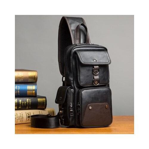2020 new Men Leather Chest Crossbody Bags Shoulder Waterproof Backpacks Fashion Outdoor Business Casual Bag With Earphone Hole