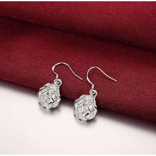 New 925 Sterling Silver Earrings Fashion Pretty Rose flower temperament Women Valentines Day Gifts classic Jewelry