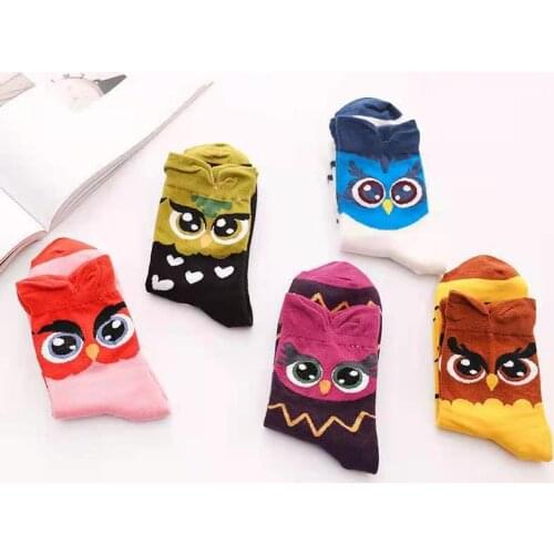 Original Design Colorful Cartoon Eyes Jacquard Owl Pattern Spring Summer Girl Cute Harajuku Street Fashion Woman Ankle Socks