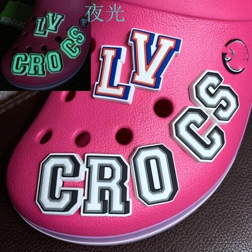 Original JIBZ Childrens gift capital letter noctilucence shoe charms toys Cartoon PVC beach shoe accessories for kids